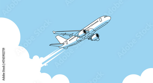 Airplane Ascending Through Clouds - A Journey in the Sky.