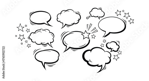 Collection of Comic Speech Bubbles and Thought Clouds with Star Accents.