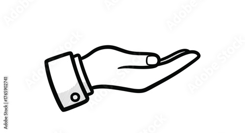 Outstretched hand gesture offering assistance or support in a simple line drawing.