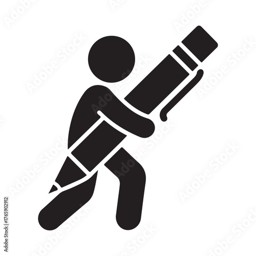 Person holding a large pencil writing or drawing