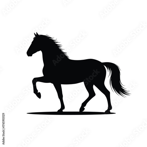 Silhouette of a powerful horse in motion on a white background