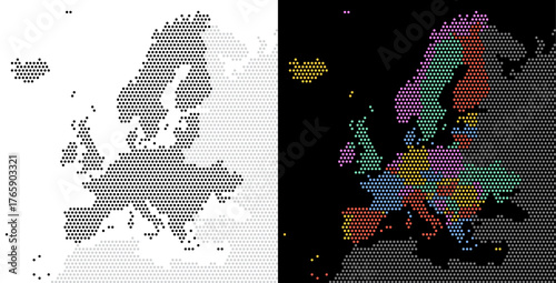 Dotted Europe map. Vector geographic map on white and Dark backgrounds. Vector concept of Europe map designed with round dots