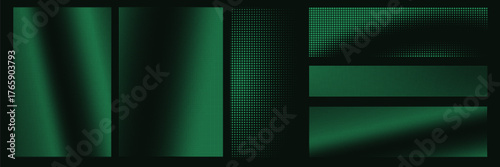 Set of green bitmap pixel background with gradient pattern and 8bit art. Glitch video game design.