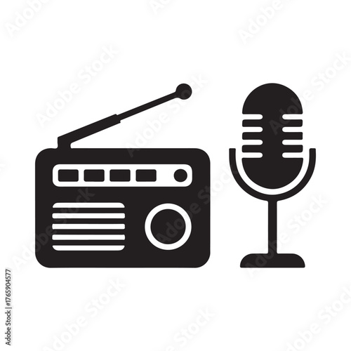 Vintage radio and microphone icon set for broadcasting and audio