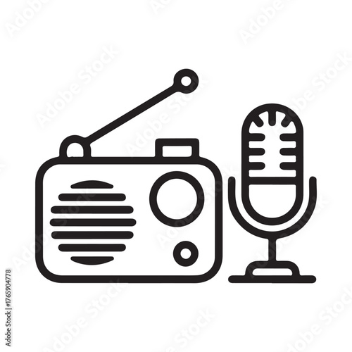 Vintage radio and microphone icon for broadcasting and audio recording