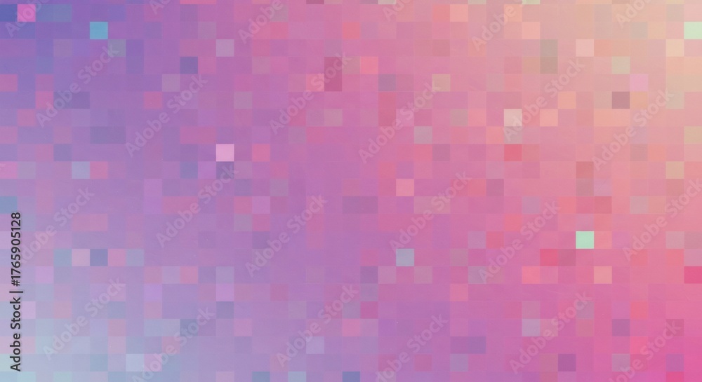 Fototapeta premium 優しくきらめく光が幻想的に降り注ぐホログラム調のピクセルグラデーション背景パステルピンクと淡い紫が夢のように混じり合い繊細な色彩の移ろいがデジタルアートの深遠な美しさを鮮やかに表現している. AI Generated