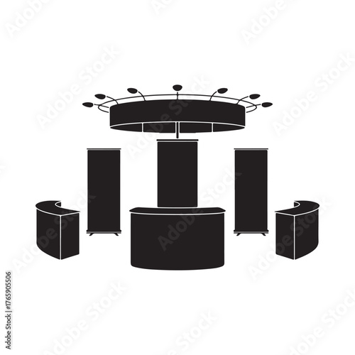 Black silhouette of a trade show booth display with modular elements