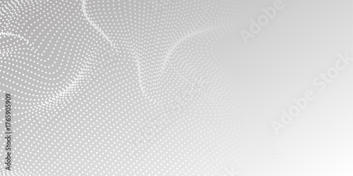 Abstract Waveform Dot Swirls on White. Abstract halftone flowing dots wave curved lines, frequency sound, technology curve dots lines. Dynamic modern wavy pattern design .