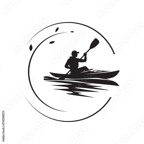 kayaker padding vector silhouette clip art logo design illustration