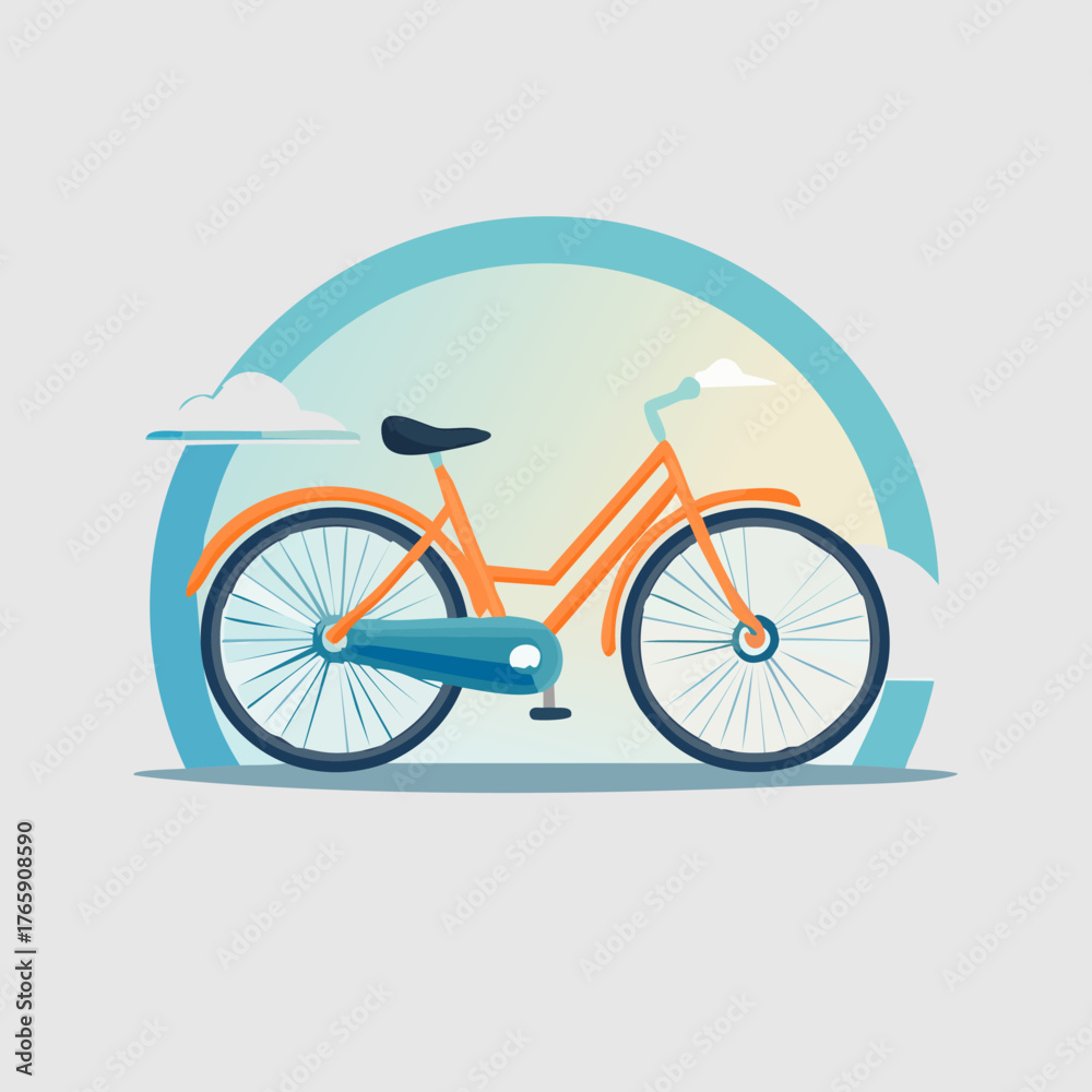 Fototapeta premium Stylized Bicycle Illustration with Scenic Backdrop.