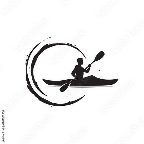 kayaker padding vector silhouette clip art logo design illustration