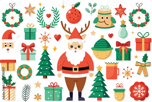 Festive santa and reindeer vector bundle scalable christmas illustration eps isolated on transparent background