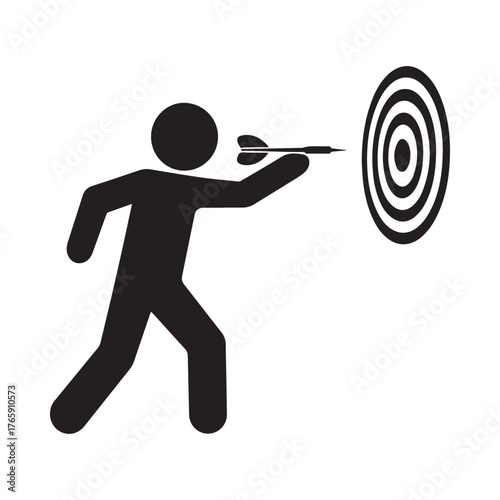 Stick figure throwing a dart at a target board
