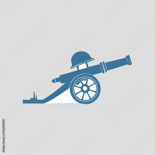 Vintage Cannon with Military Helmet Icon.