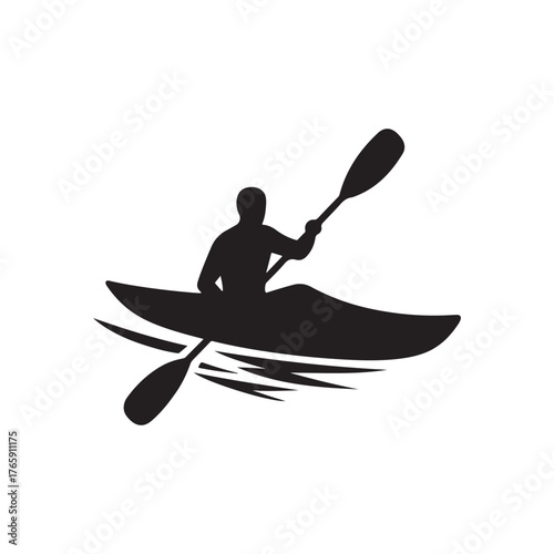 kayaker padding vector silhouette clip art logo design illustration