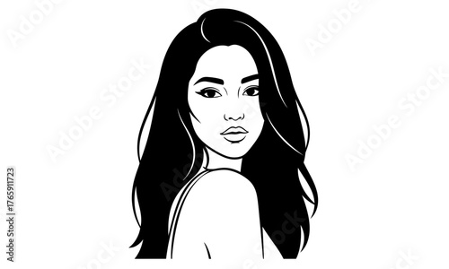 Elegant Woman with Flowing Hair Illustration of a Stylish Female Portrait with Detailed Features