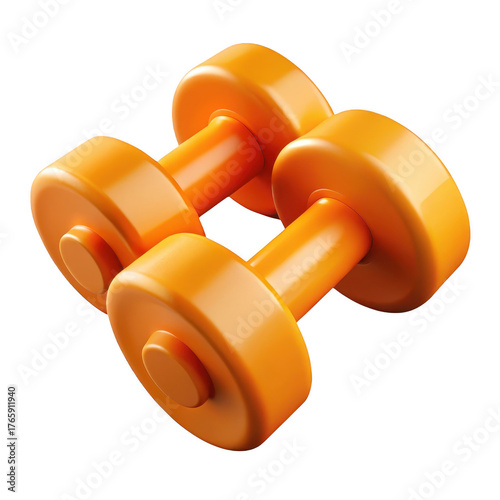 3d orange dumbbells isolated on transparent background