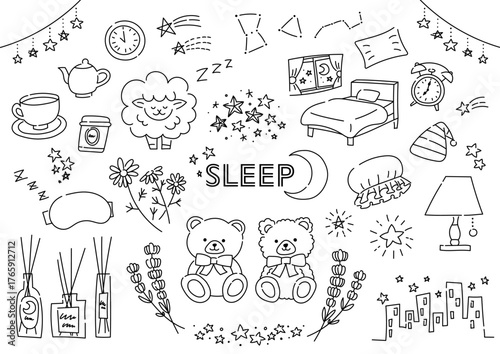 睡眠関係の手描きイラストセット