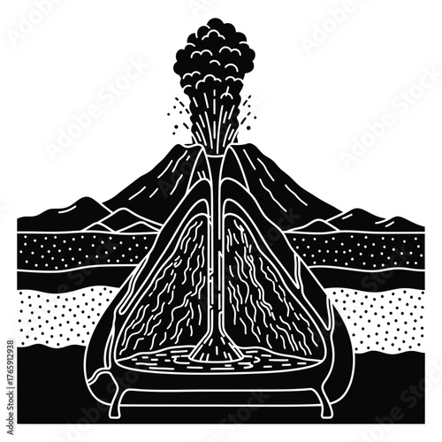 Volcano eruption cross section diagram magma lava