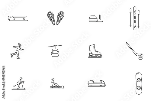 Winter Sports and Activities Line Icons Set