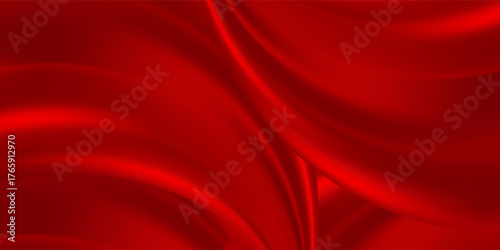 Elegant Red silk satin background. Beautiful soft folds. Shiny fabric luxury background. Curtain, drapery. Red luxury silk cloth or satin texture. Christmas, New Year, Valentine, Celebration. Vector.