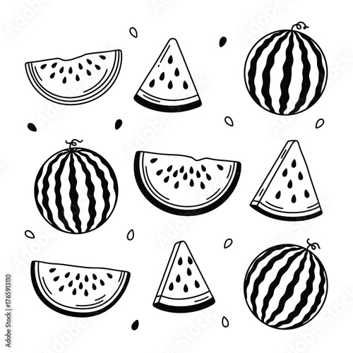 Watermelon slices and whole fruits summer food