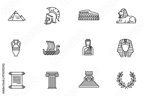 Ancient Civilizations Line Icons Set