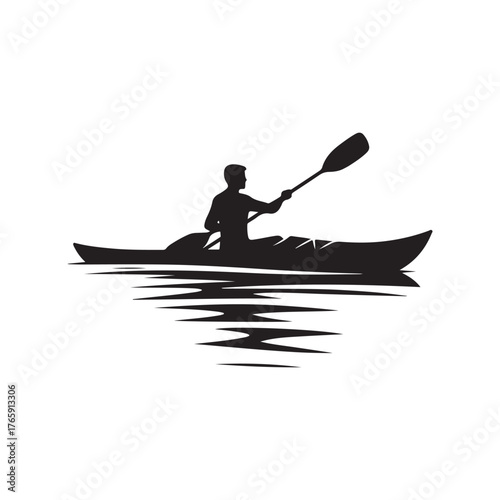 kayaker padding vector silhouette clip art logo design illustration
