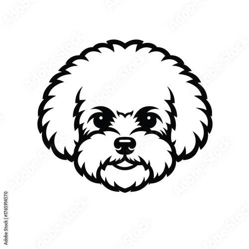 Принти на полотні Black and white cartoon bichon frise dog face vector