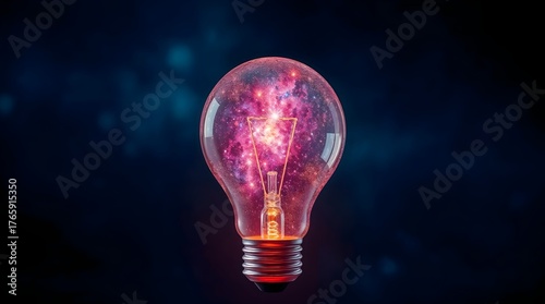 Light bulb containing galaxy inside representing creativity, imagination, and knowledge.