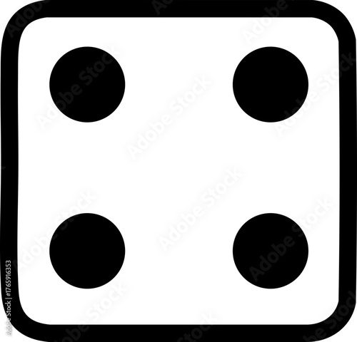 Four Dot Dice Face Icon— Flat Minimal Outline Vector Illustration