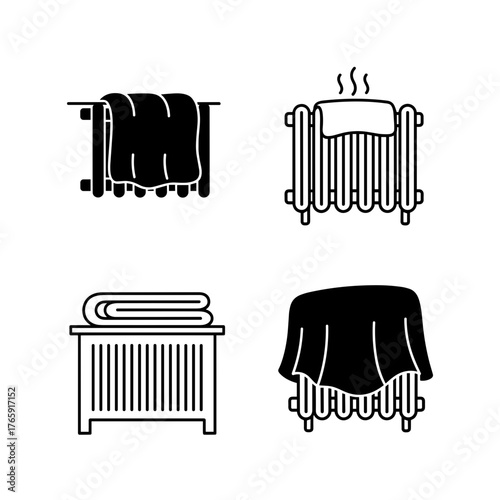 Blanket over radiator icons for home heating and energy efficiency