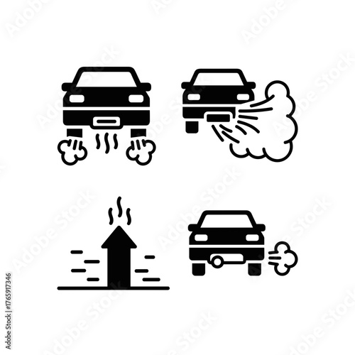 Car exhaust icons illustrating emission symbols for environmental pollution awareness