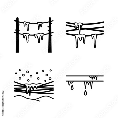 Ice clinging to power lines causing potential utility disruptions, winter weather impact