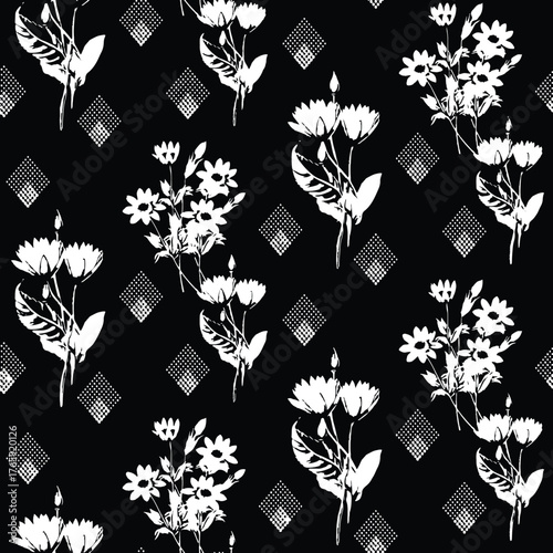 Seamless Pattern with Cute Daisy Flowers and Pansies. Feminine Texture in Country Style for Cloth, Textile, Wallpaper.	