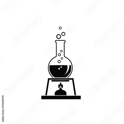 Black and white illustration of boiling flask on burner
