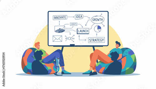 Inclusive Team Discussing Innovation and Growth Strategy Flowchart