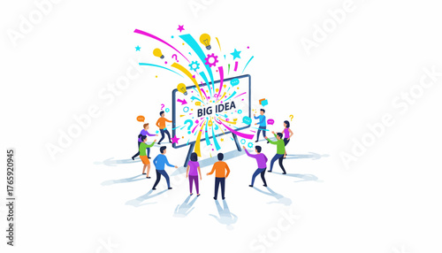 Creative Team Generating a Big Idea: Brainstorming, Innovation, and Collaboration Concept