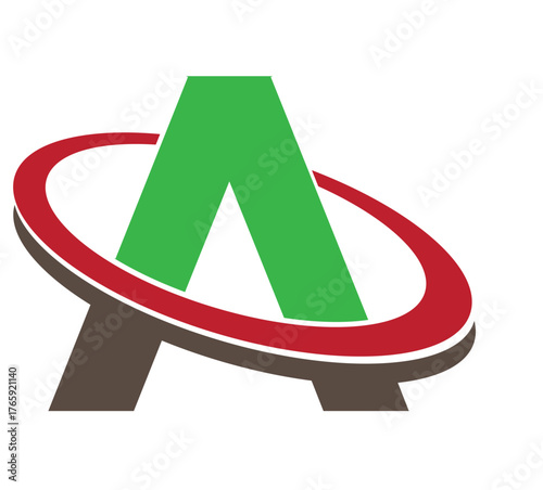 Illustration of green letter a logo with red orbit, vector design