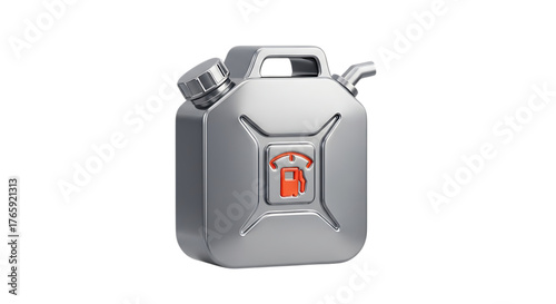 Silver fuel canister with red gas pump icon on a black background video 4k