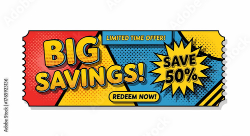 Special offer sale banner and discount coupon with pop art design. A retro comic style vector illustration