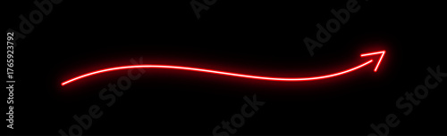 Red Neon Wavy Arrow Sign for Directional Glow Vector on Black Background - Cyberpunk Design Element