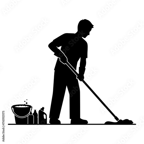 Man Mopping Floor Silhouette Janitorial Cleaning Service and Floor Maintenance Icon