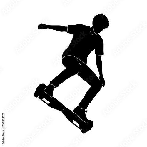 Skateboarder Silhouette Trick Jump Action Sports Vector Art