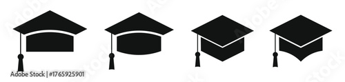 Graduation Cap Icons – Academic Achievement, Education Success, and Student Graduation Symbols