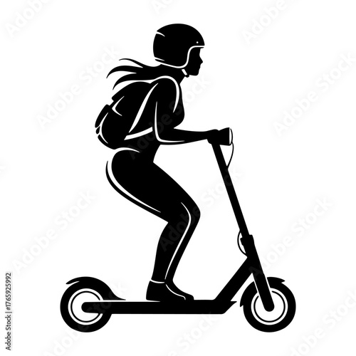 Urban Scooter Commuter Silhouette E-Scooter Rider