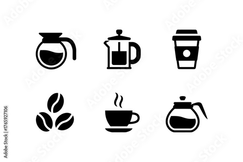 Coffee Icons Set Minimalist Black and White Vector Graphic for Beverage Concepts and Cafe Designs