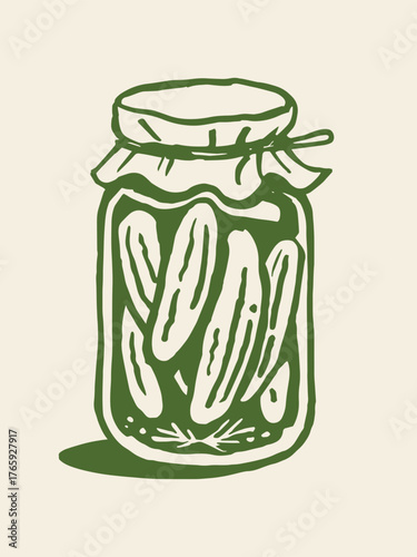 Pickled cucumbers jar minimalist sketch vector illustration