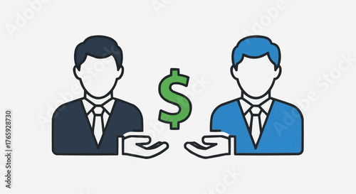 Two business people exchanging money symbol for partnership, growth, or deal