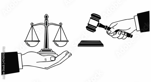 Justice and law symbolized by scales and gavel, representing fairness and legal proceedings.